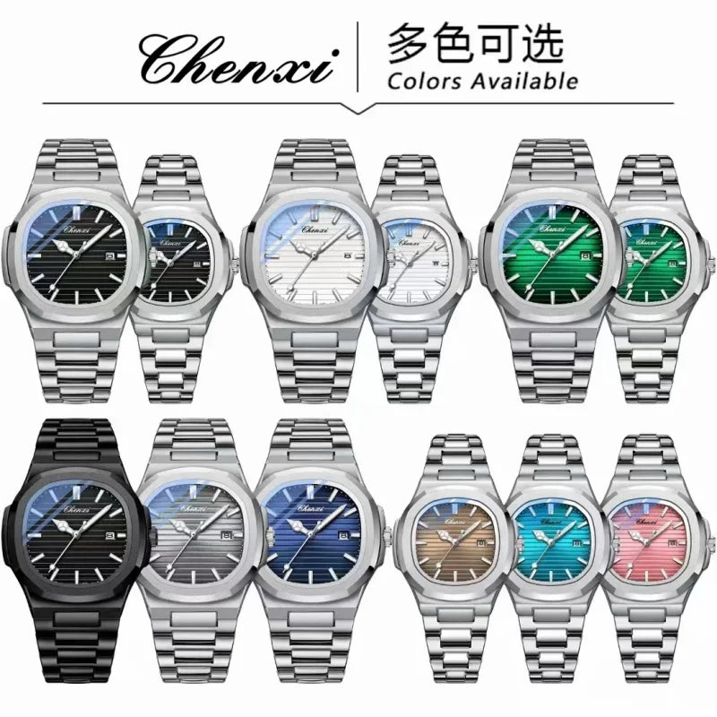 CHENXI 8222 Men's Quartz Watch Luxury Stainless Steel Wristwatch Waterproof Luminous Date Male Clock Watches Gift