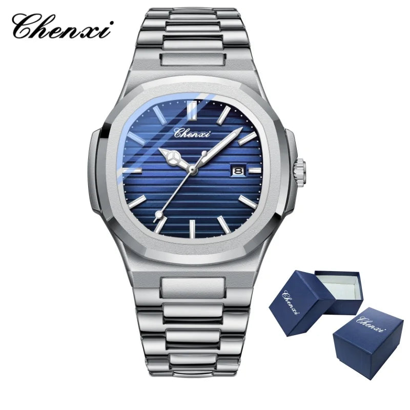 CHENXI 8222 Men's Quartz Watch Luxury Stainless Steel Wristwatch Waterproof Luminous Date Male Clock Watches Gift