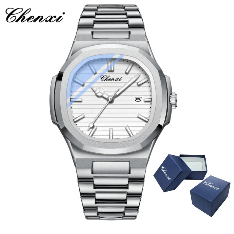 CHENXI 8222 Men's Quartz Watch Luxury Stainless Steel Wristwatch Waterproof Luminous Date Male Clock Watches Gift