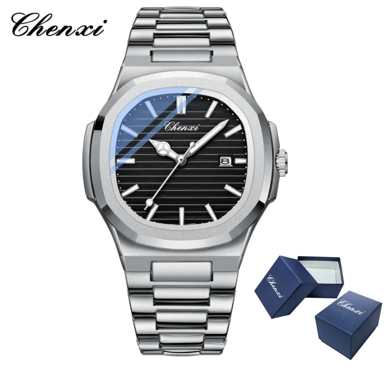 CHENXI 8222 Men's Quartz Watch Luxury Stainless Steel Wristwatch Waterproof Luminous Date Male Clock Watches Gift